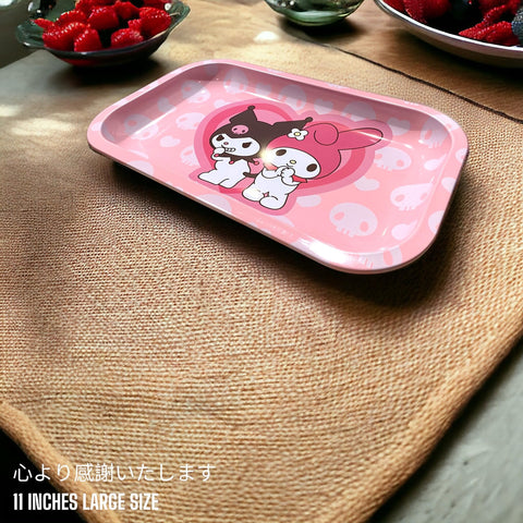 KOZUKI Bandeja metálica rosa con diseño anime para uso multipropósito.