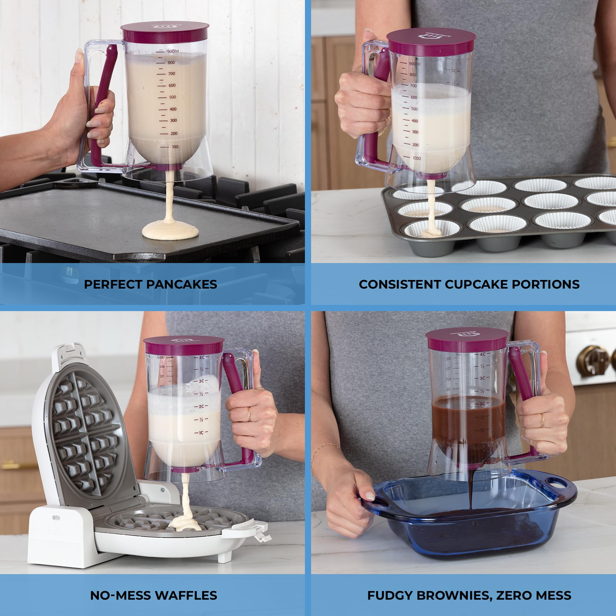 KPKitchen dispensador de masa para panqueques con tapa evita goteos