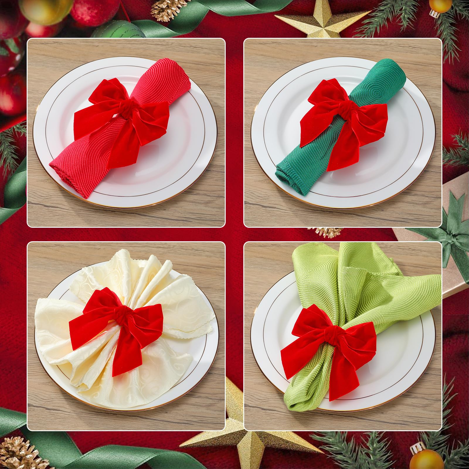 KPOSIYA anillo para servilleta terciopelo rojo, detalle decorativo para la mesa.