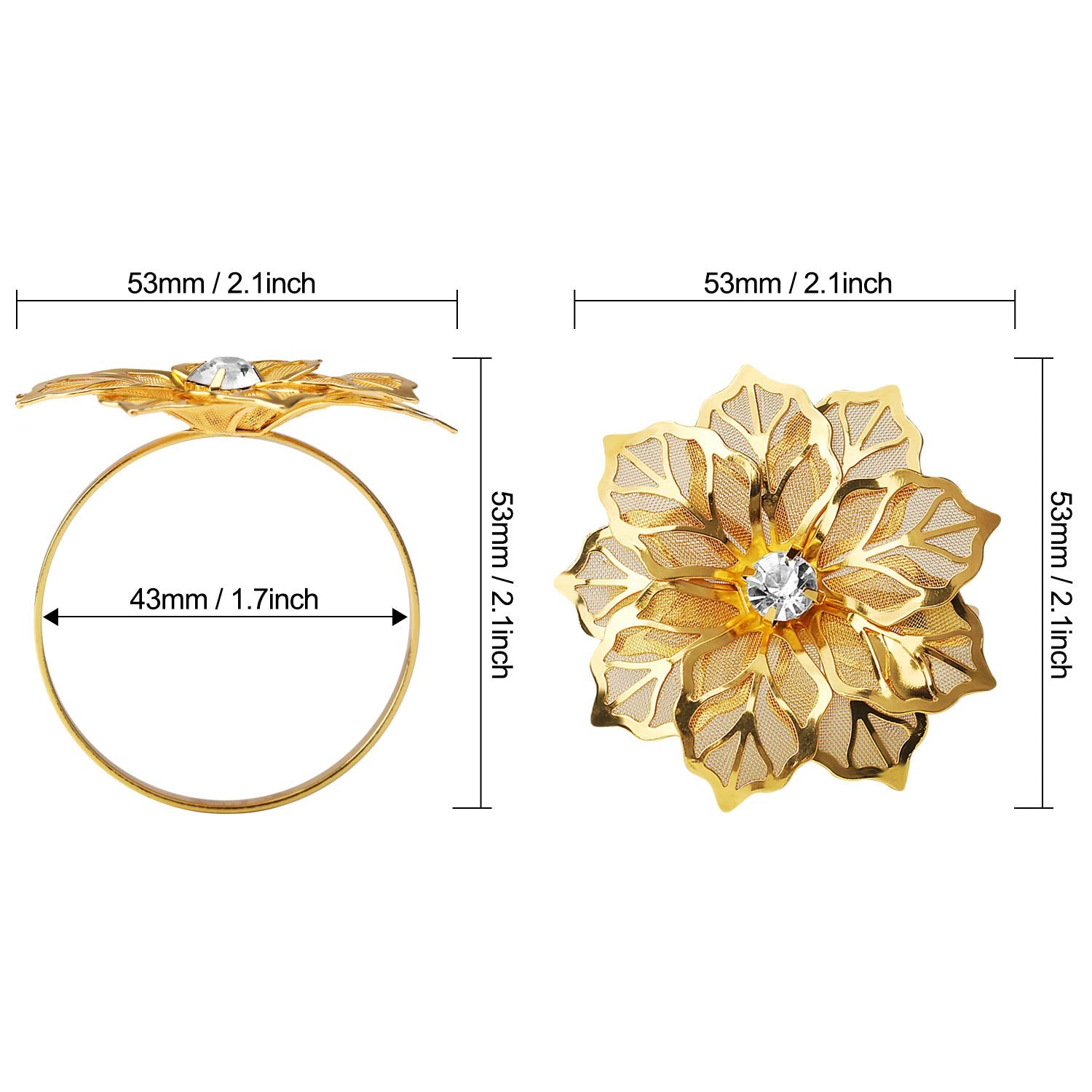 Diámetro de 4,3 cm y flor de 5,3 cm.