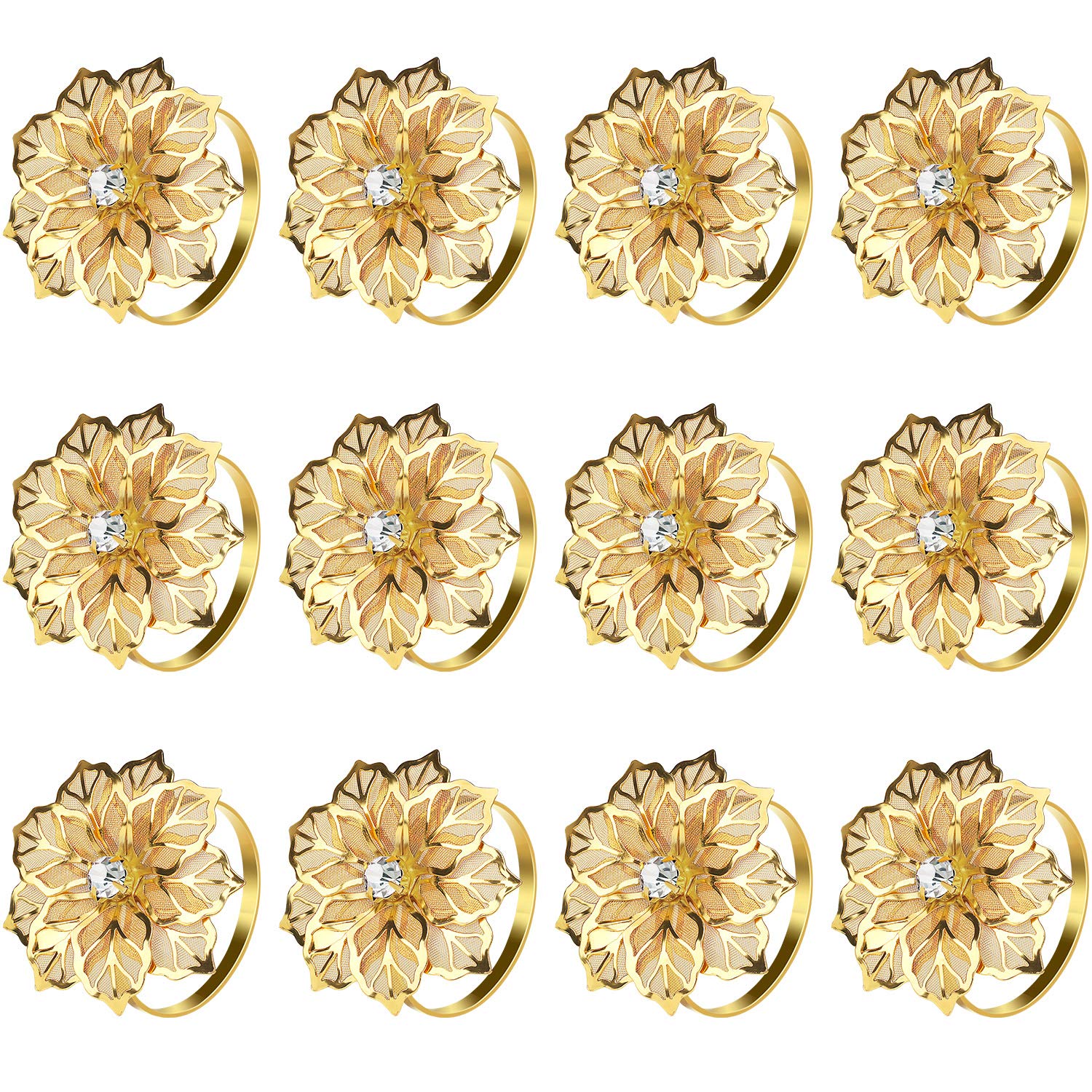 Anillos de servilleta KPOSIYA flor dorada, conjunto de 20 para decorar bodas.