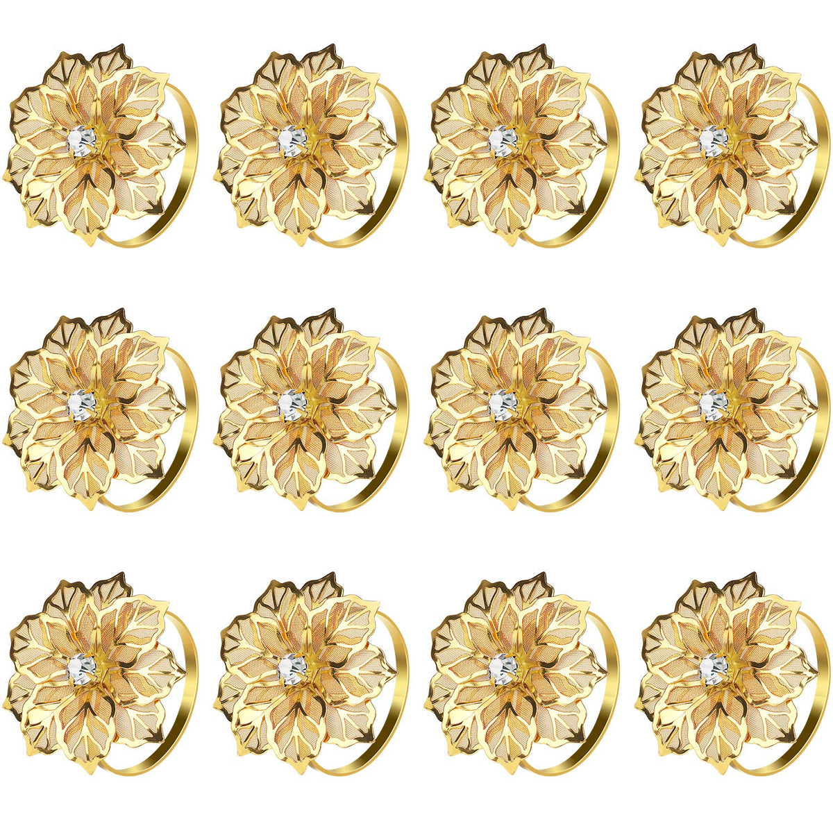 Anillos de servilleta KPOSIYA flor dorada, conjunto de 20 para decorar bodas.