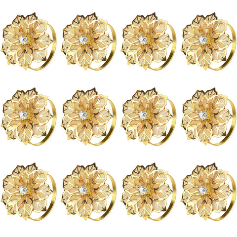 Anillos de servilleta KPOSIYA flor dorada, conjunto de 20 para decorar bodas.
