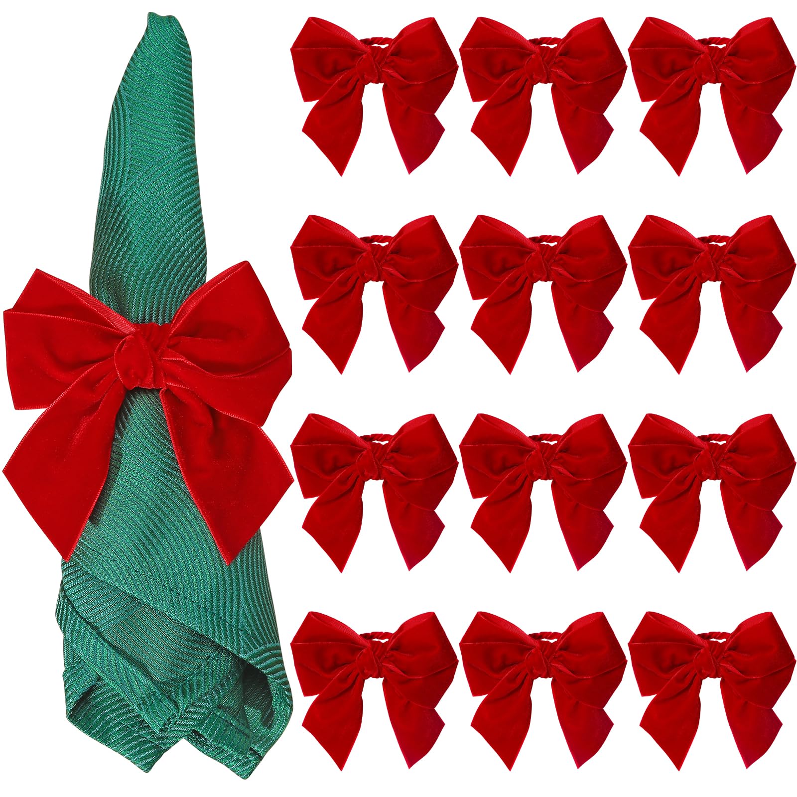 KPOSIYA anillos para servilleta con lazo rojo, perfecto para decorar la mesa navideña.