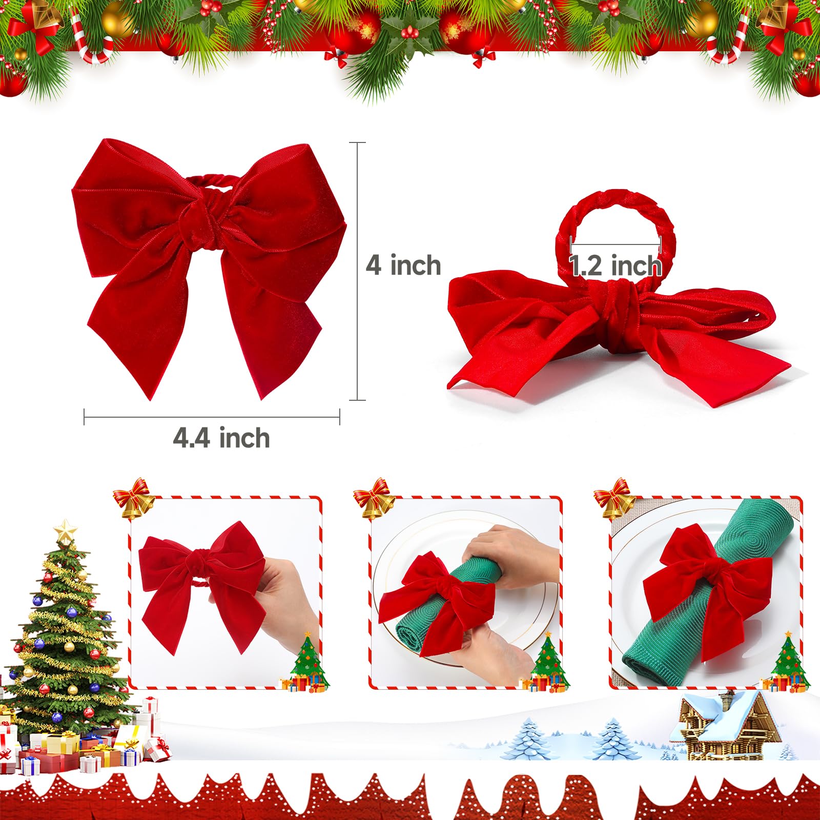KPOSIYA lazo navideño de terciopelo rojo, añade un toque lujoso a la mesa.