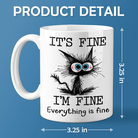 Kraftiful taza gato negro, cerámica de alta calidad para uso diario.