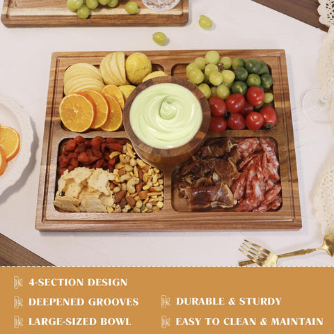 Krbnk bandeja de servicio 4 zonas con tapa para quesos y frutas