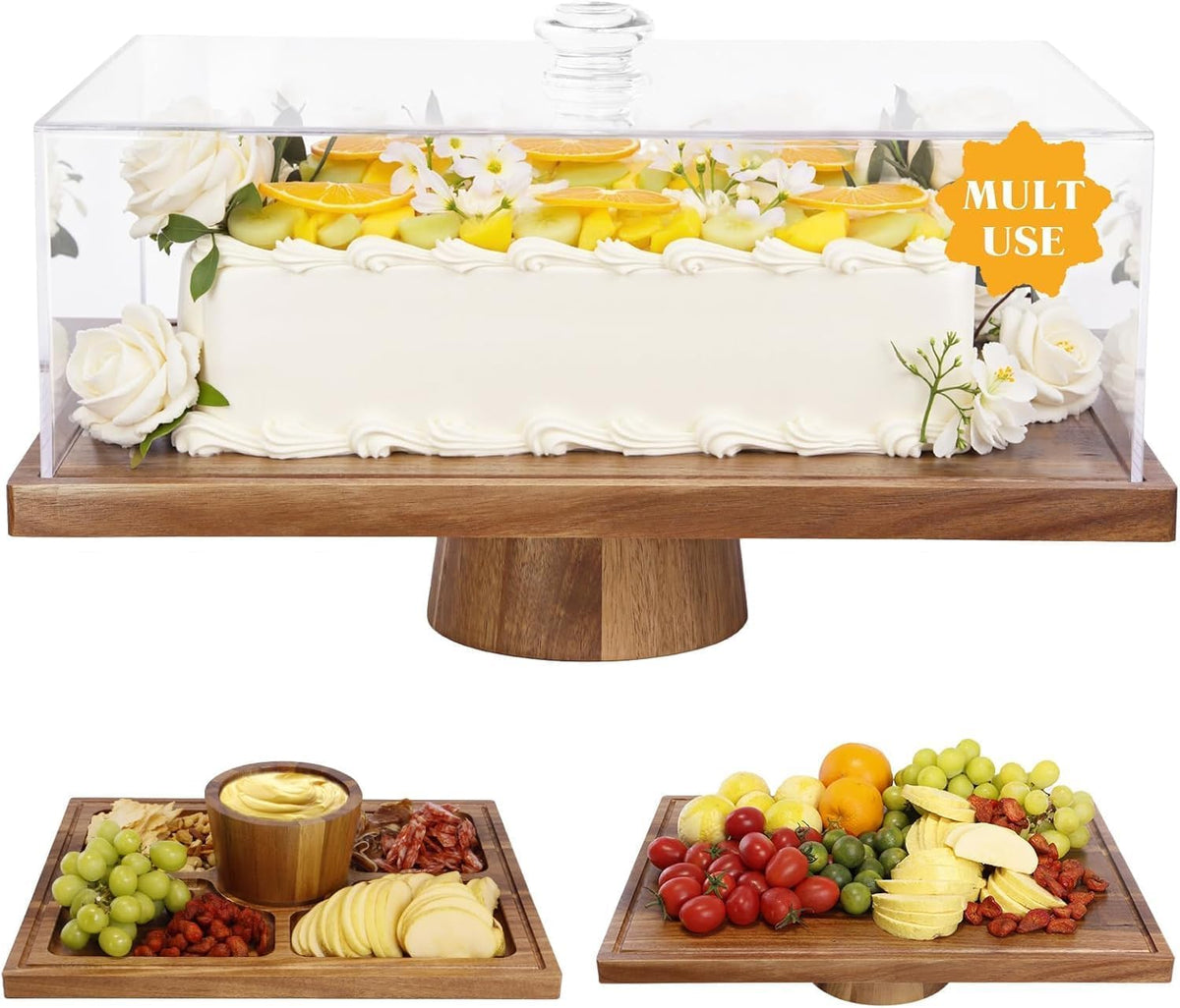Krbnk bandeja de tarta de acacia rectangular para pasteles y exhibiciones