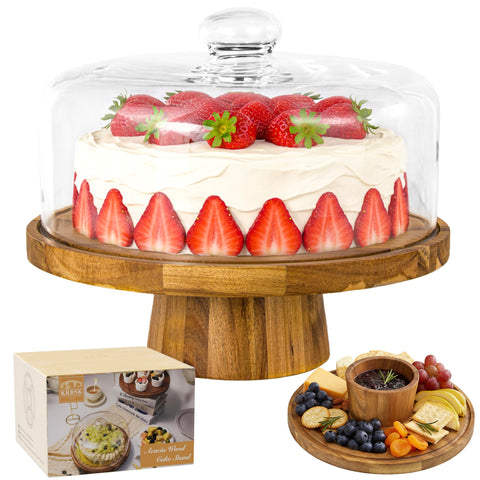 Krbnk base tarta de acacia de 12 pulgadas, exhibe postres con elegancia.