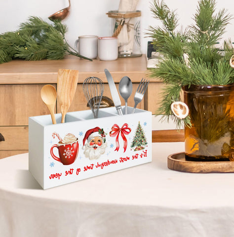KRHFG detalle de la caja de madera roja, añade encanto navideño a la mesa.