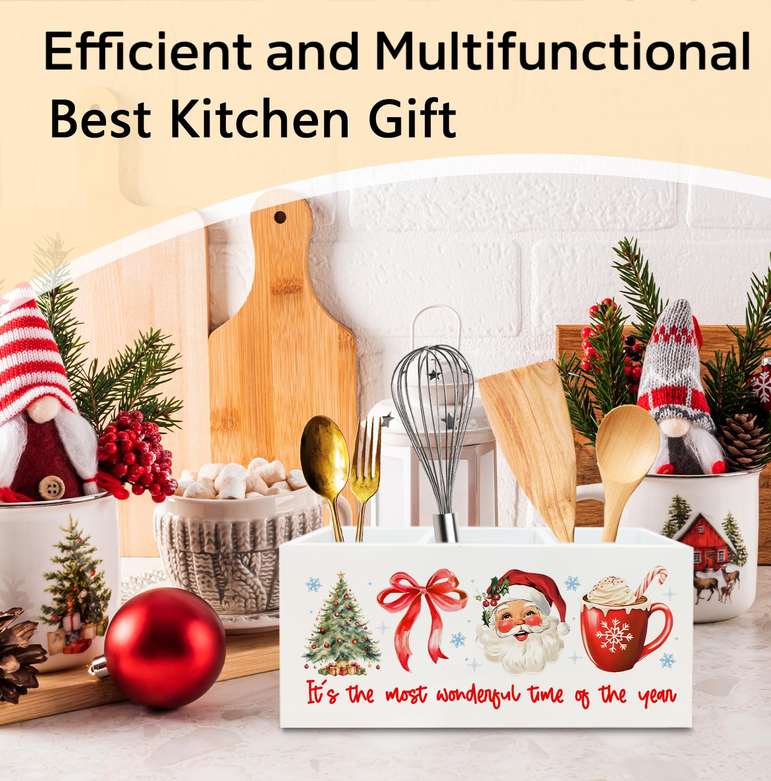 KRHFG organizador de utensilios de madera rojo, ideal para encimeras limpias.