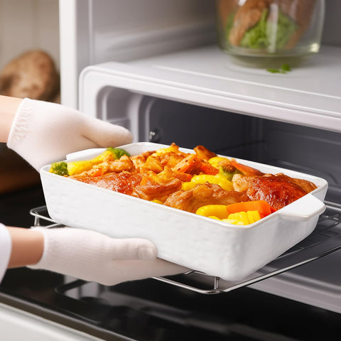 Bandeja lasagna Krokori cerámica blanca, apta para hornear.