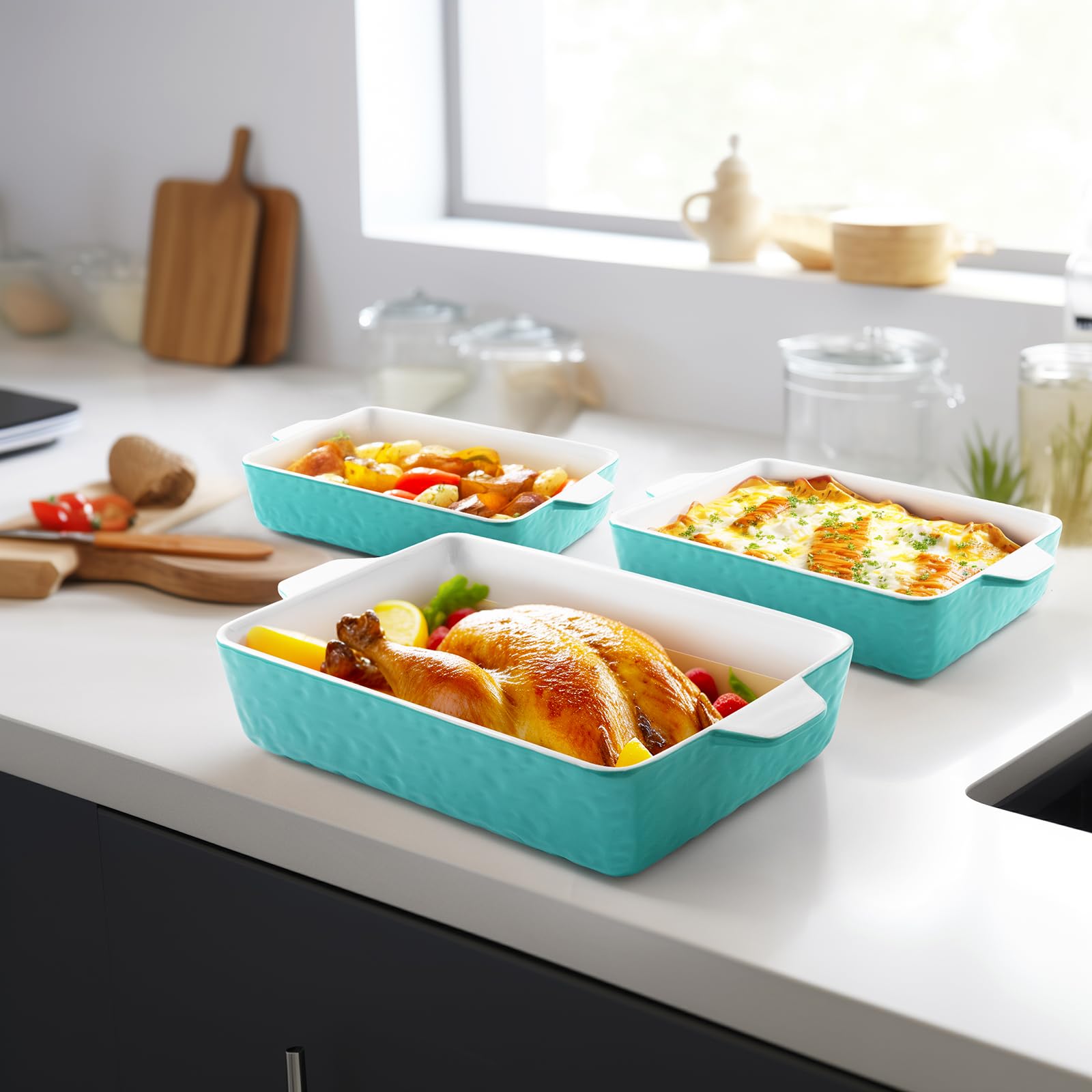 Krokori: cazuela cerámica mediana con mangos dobles, traslado seguro del horno a la mesa.