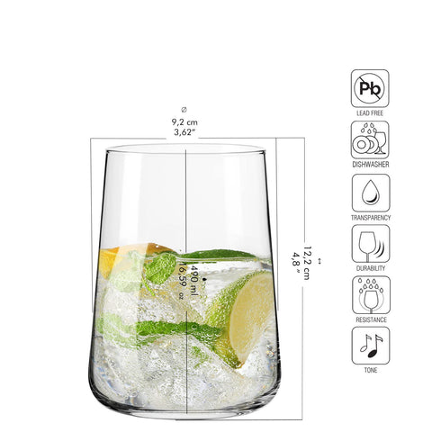 Vaso de agua Infinity, 490 ml, para bebidas refrescantes.