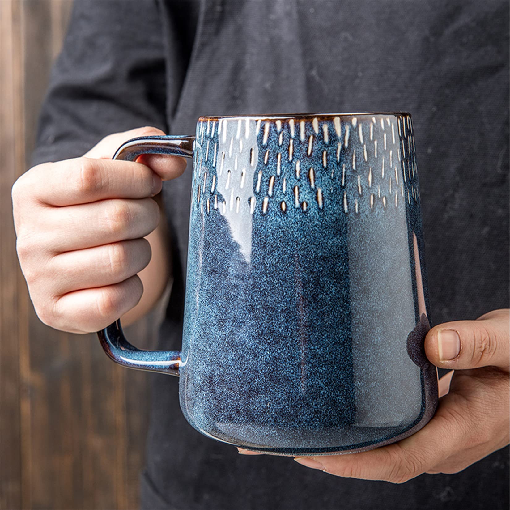 KSALPCH taza cerámica azul manchado, diseño único para momentos de té