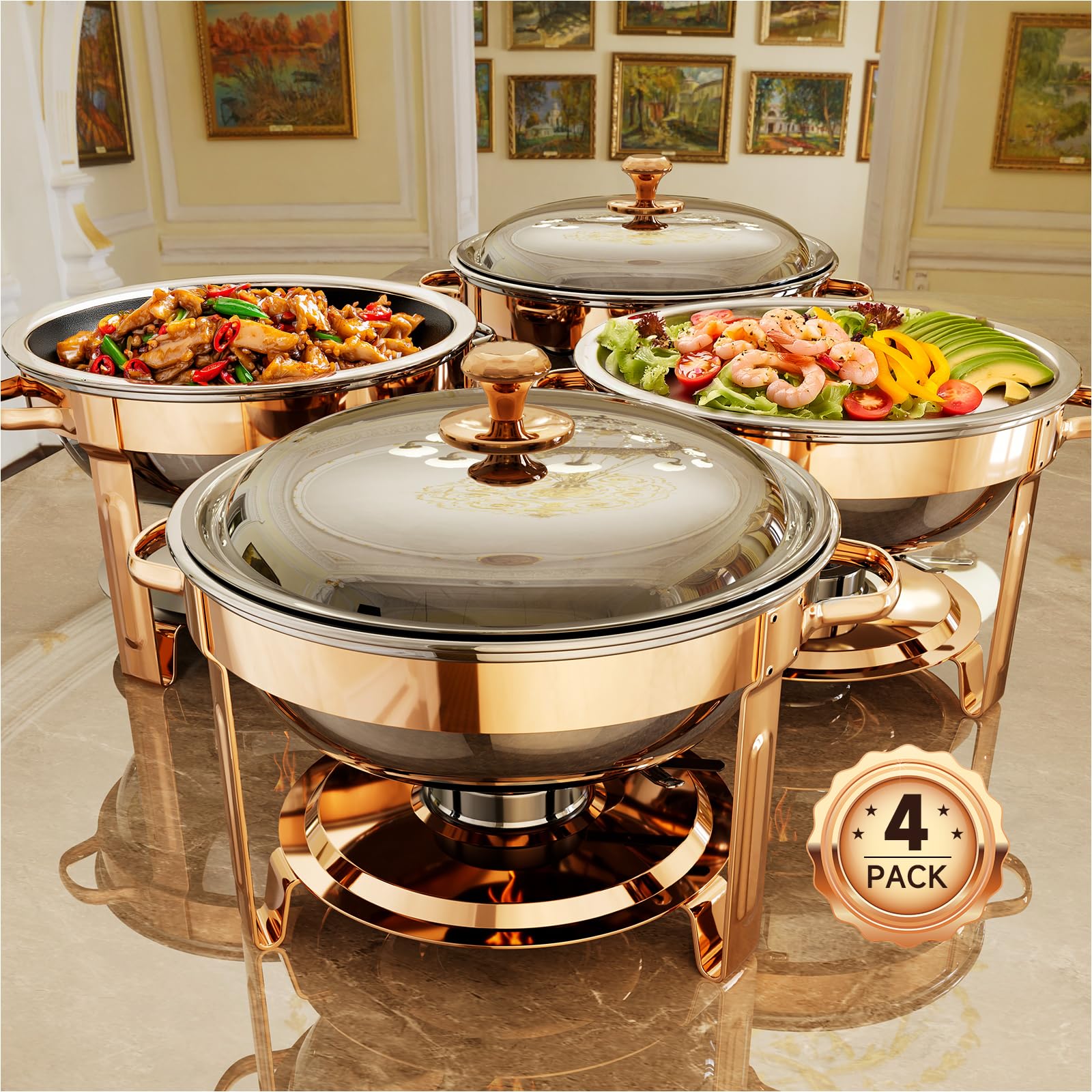 KScocina chafing dish redondo 5qt oro-rosa para buffet elegante