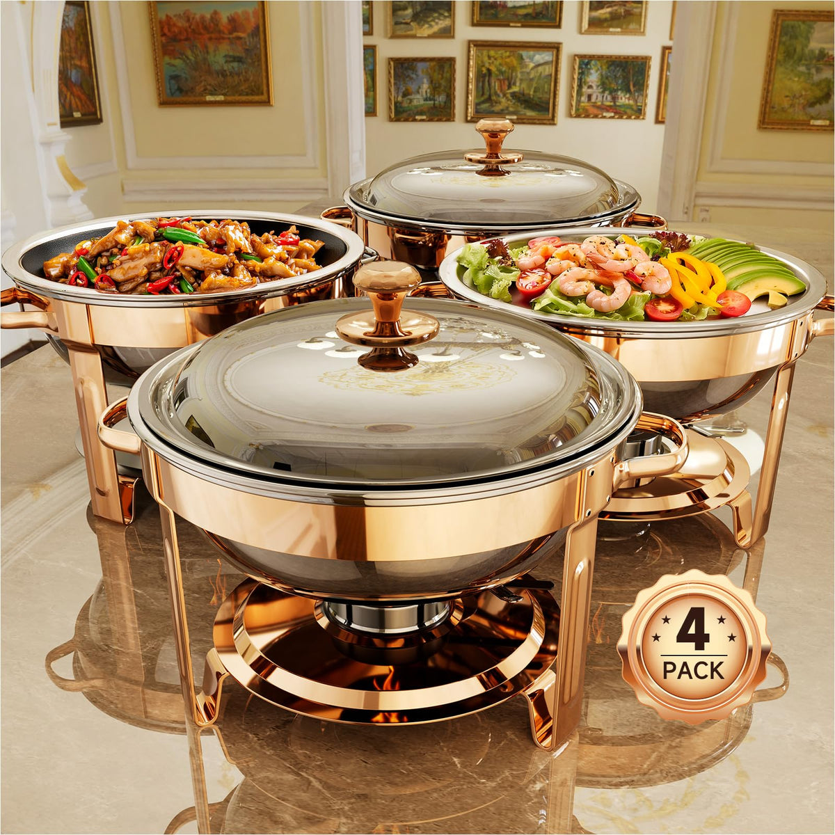 KScocina chafing dish redondo 5qt oro-rosa para buffet elegante
