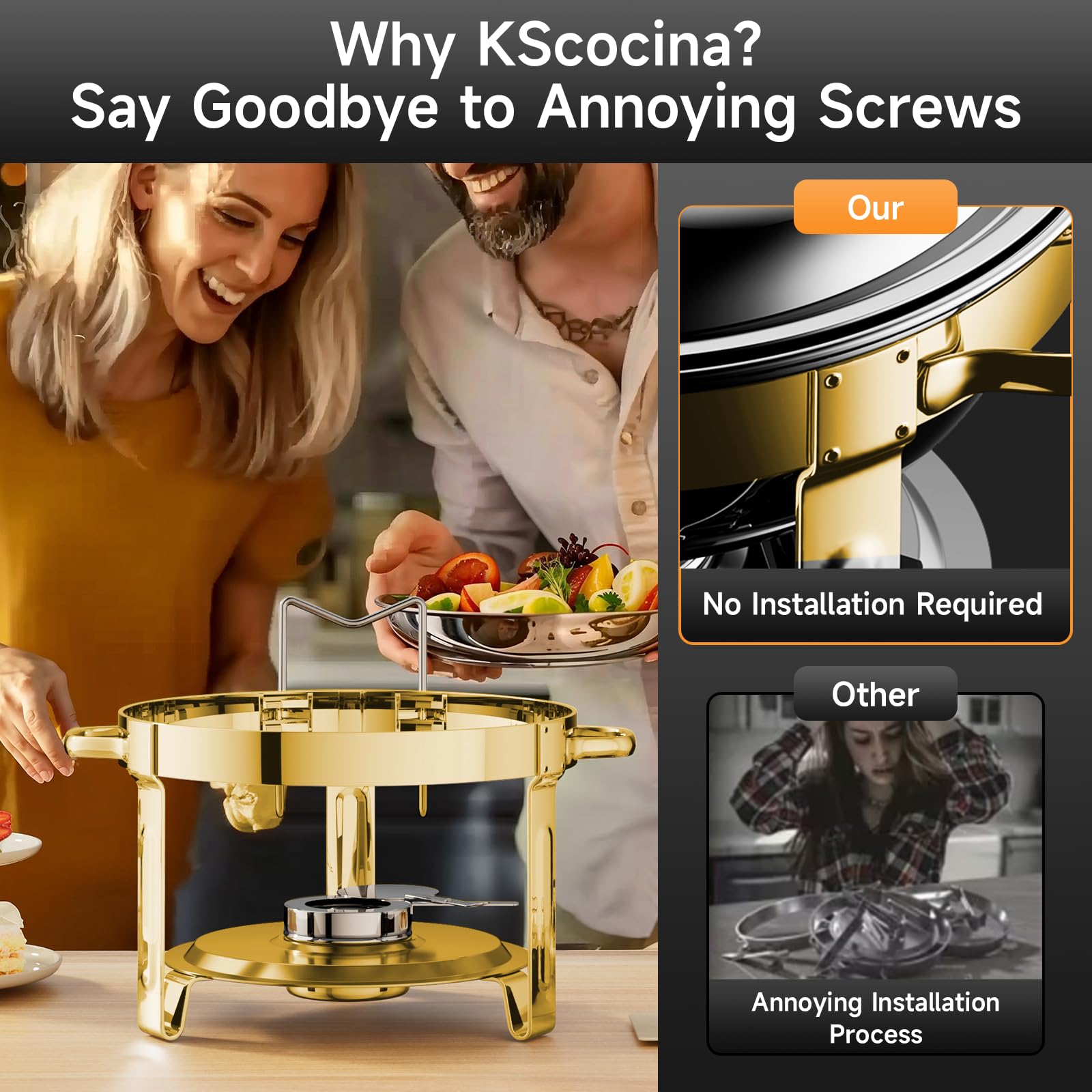 KScocina fuente para buffet con ensamblaje fácil, lista para usar al abrir la caja.