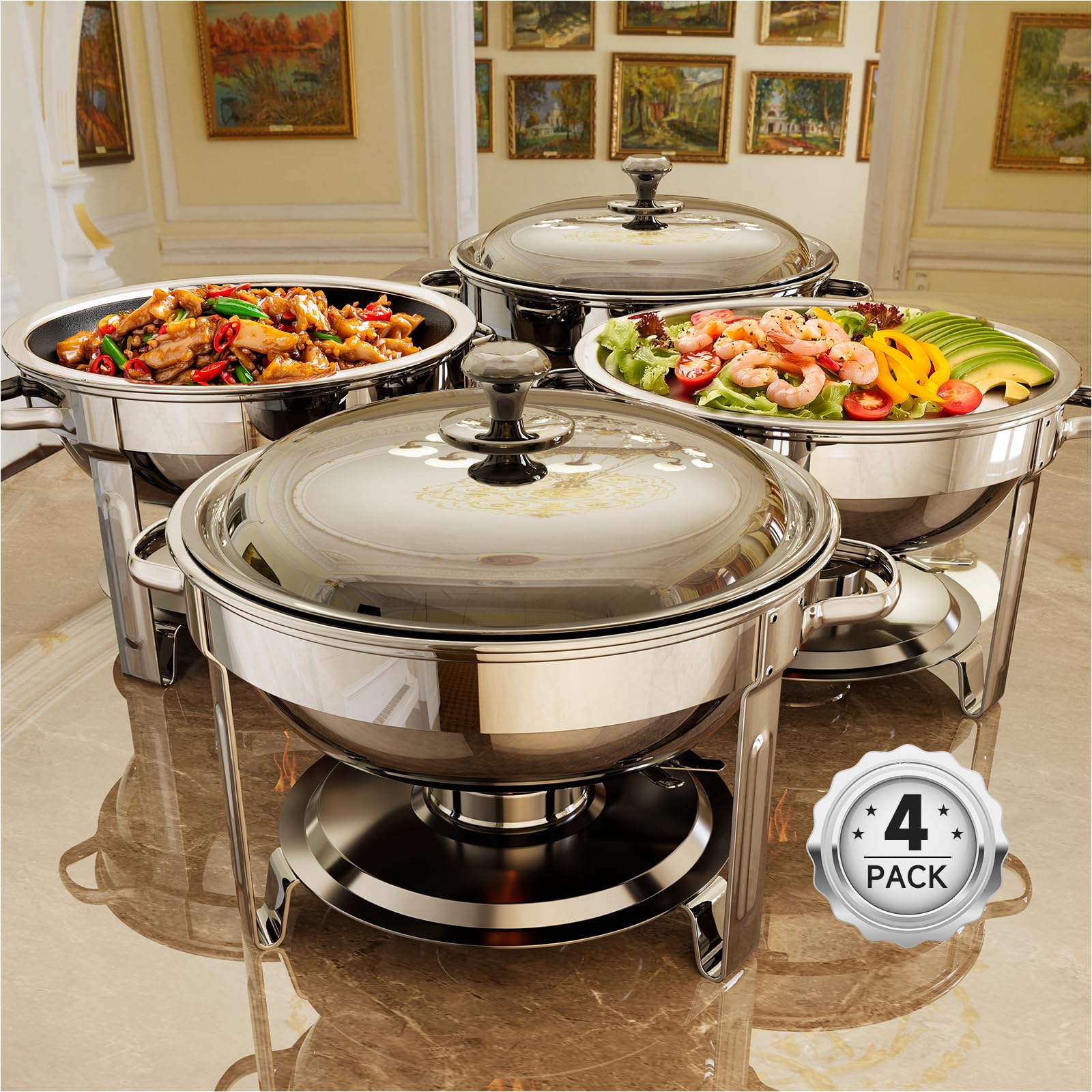 Conjunto de fuentes para buffet KScocina en plata para mantener la comida caliente.