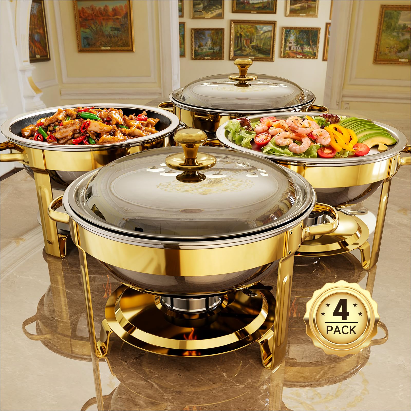 KScocina fuente para buffet en oro, ideal para mantener la comida caliente en buffets.