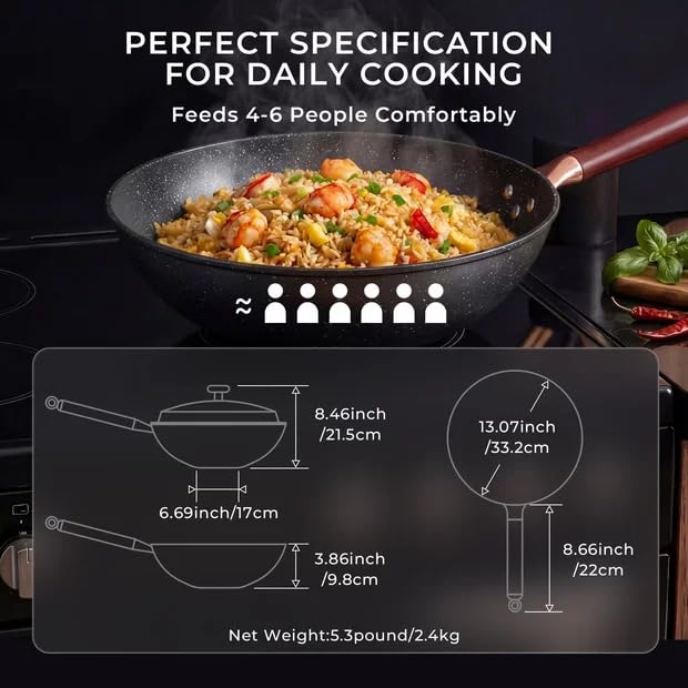 Base plana estable del wok para cocción en todo tipo de quemadores