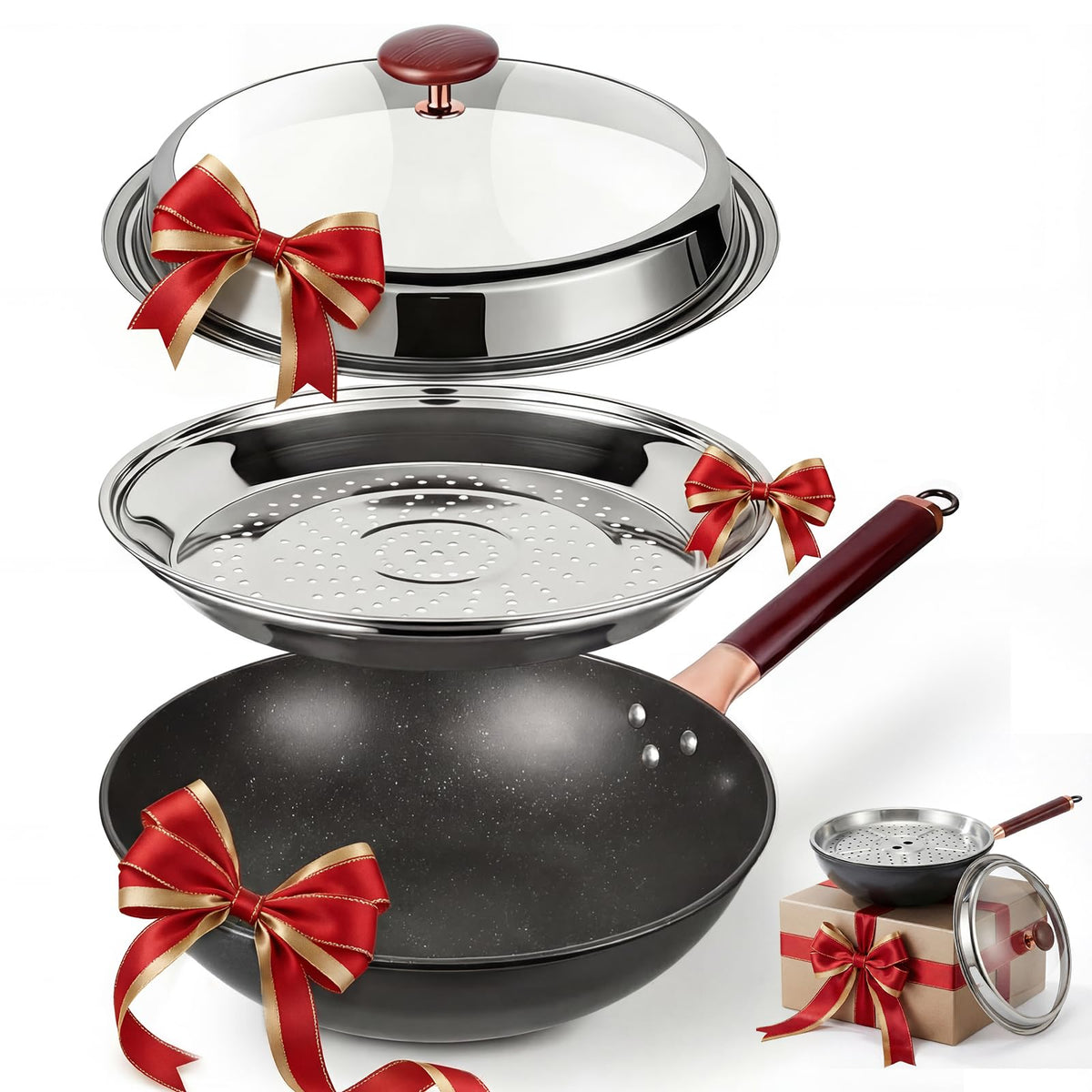 Kseroo Wok de 13,07 pulgadas con tapa para cocinar en familia