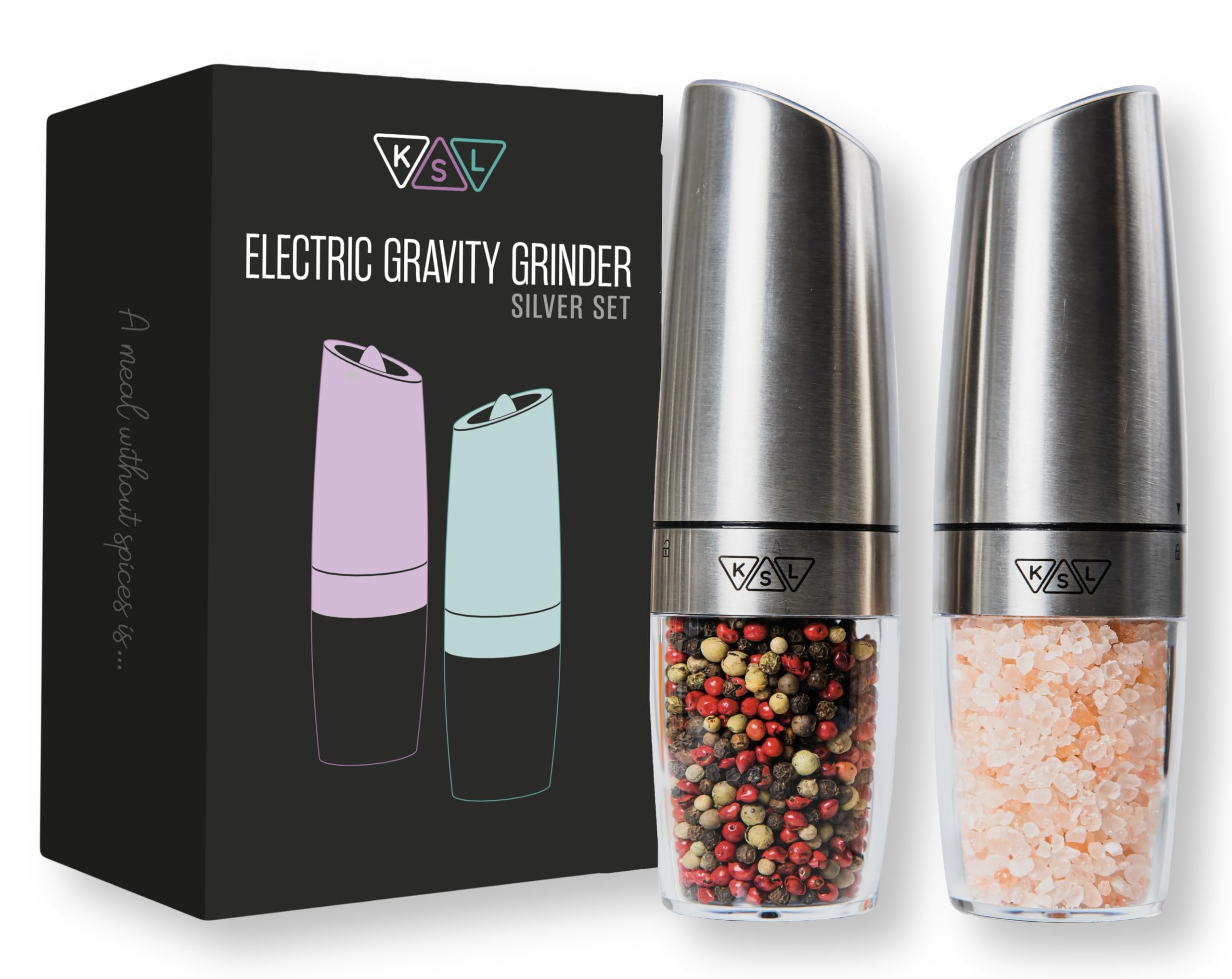 KSL Gravity: salero pimienta eléctrico en conjunto, práctico para uso diario en la cocina.