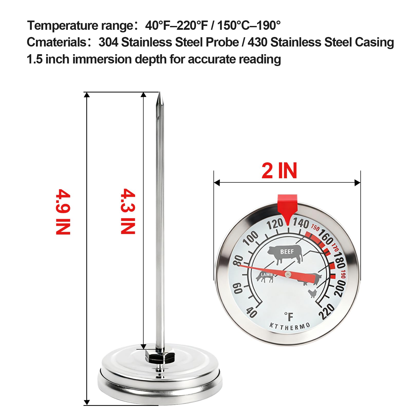 KT THERMO marcador rojo removible para indicar punto de cocción deseado.