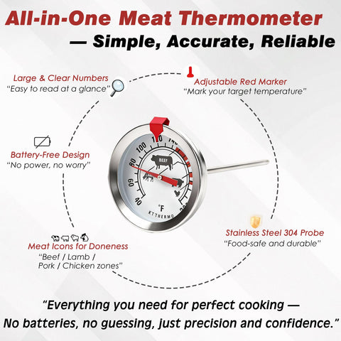 KT THERMO sonda de acero inoxidable 304 para contacto seguro con alimentos.