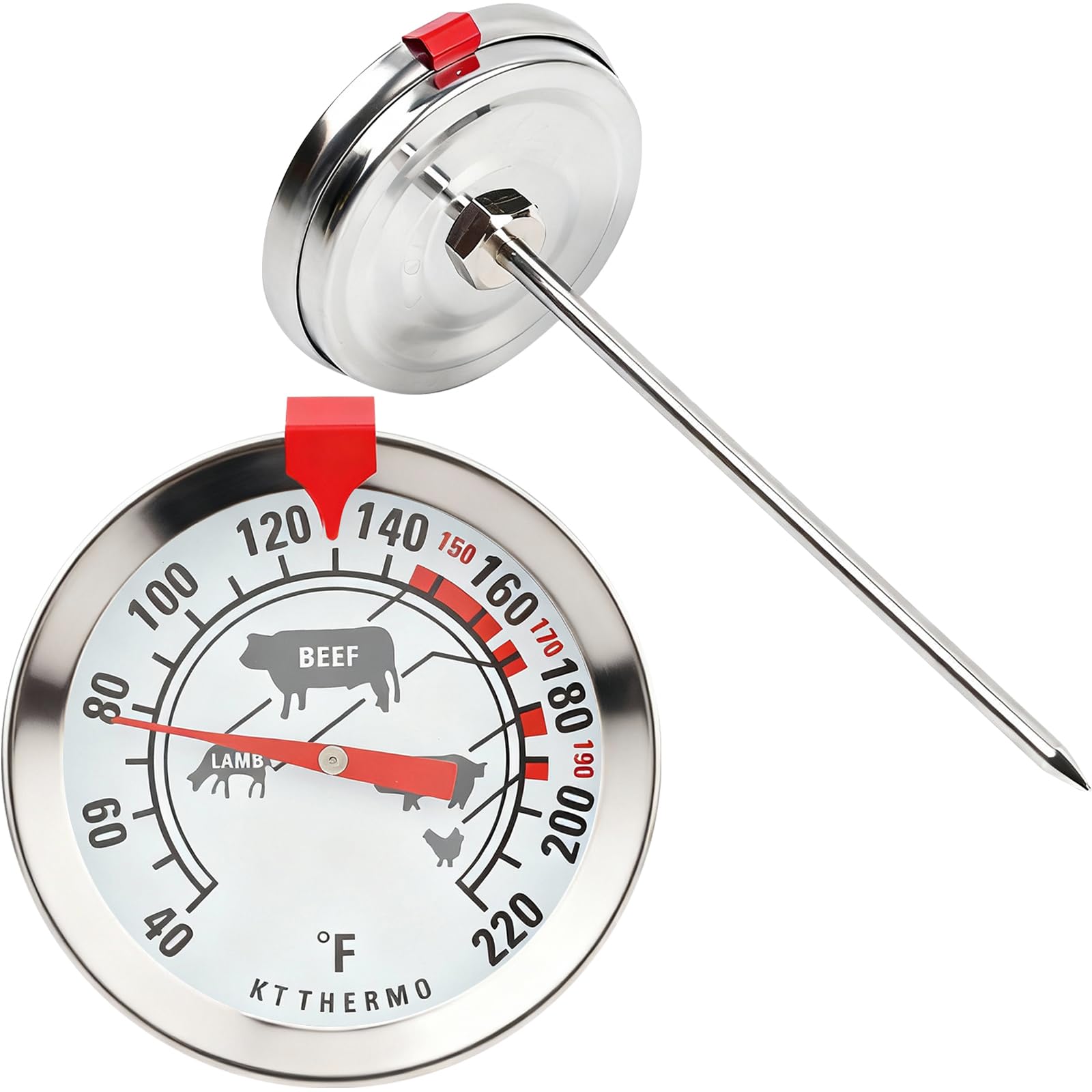KT THERMO termómetro de carne de 2 pulgadas con dial claro para lectura rápida.