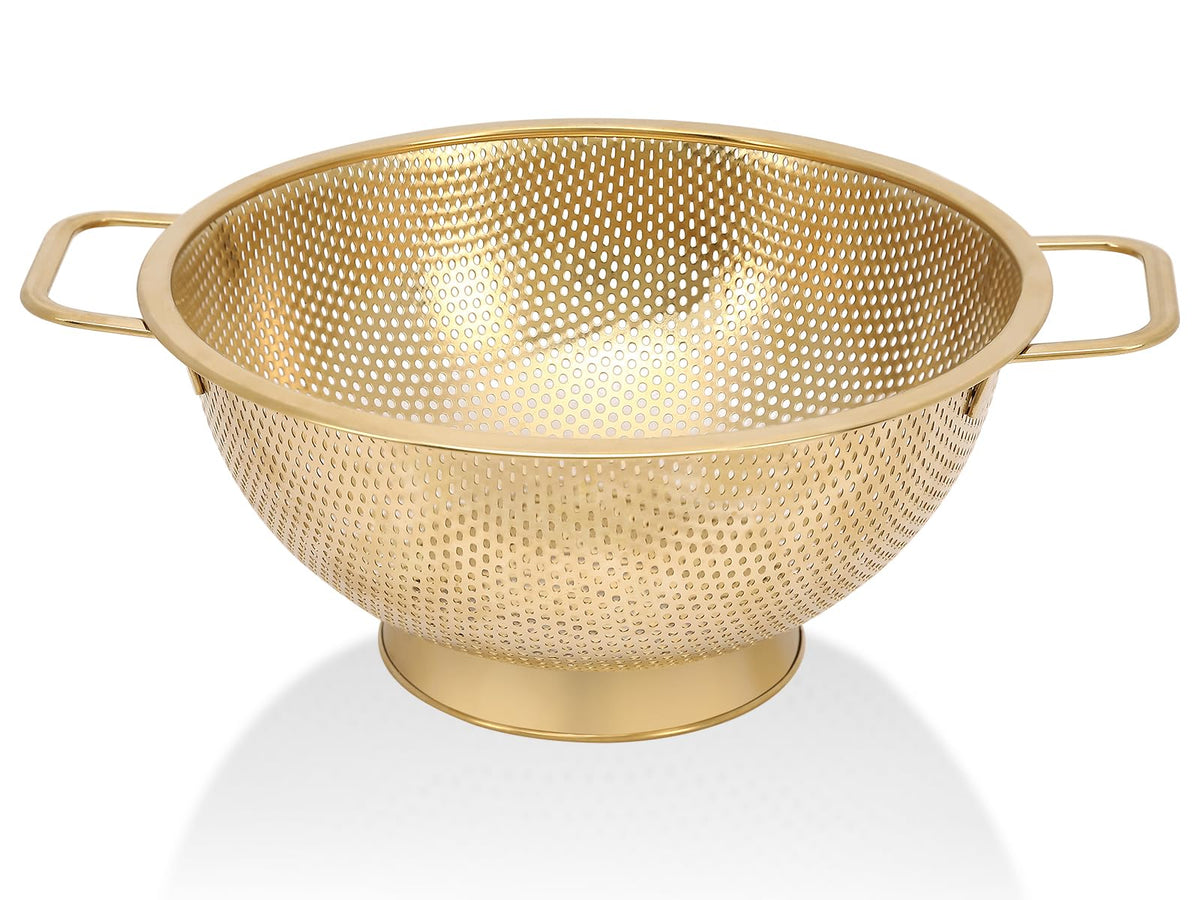 Colador Kteniy oro 3qt con mango para escurrir pasta fácilmente.