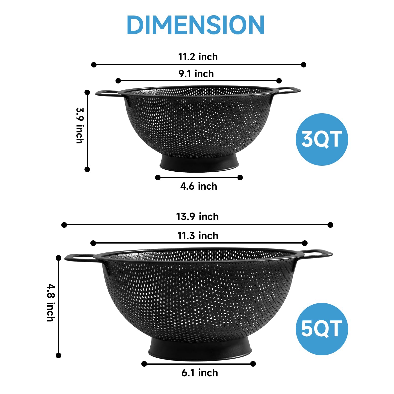 Escurridor de pasta Kteniy con base estable para drenaje eficiente.