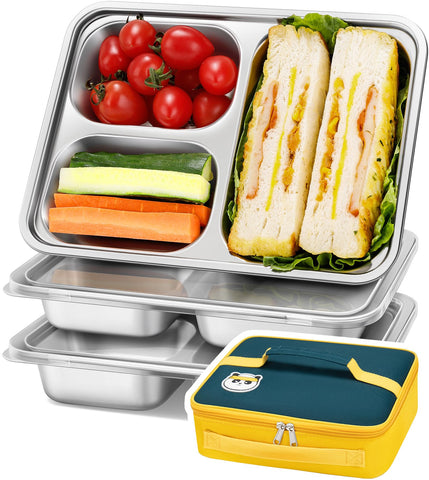 KTKUDY bento metal con 3 compartimentos para comidas balanceadas