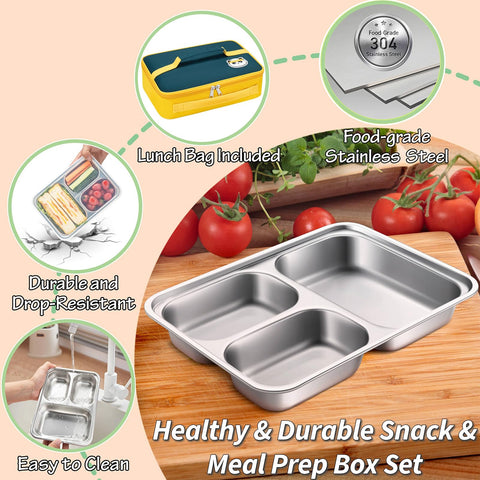 KTKUDY caja bento de acero para niños con 3 compartimentos bien separados