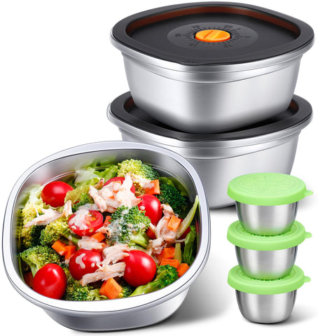 KTKUDY ensaladera de acero inoxidable con tapa y capacidad de 50 onzas para comidas preparadas.