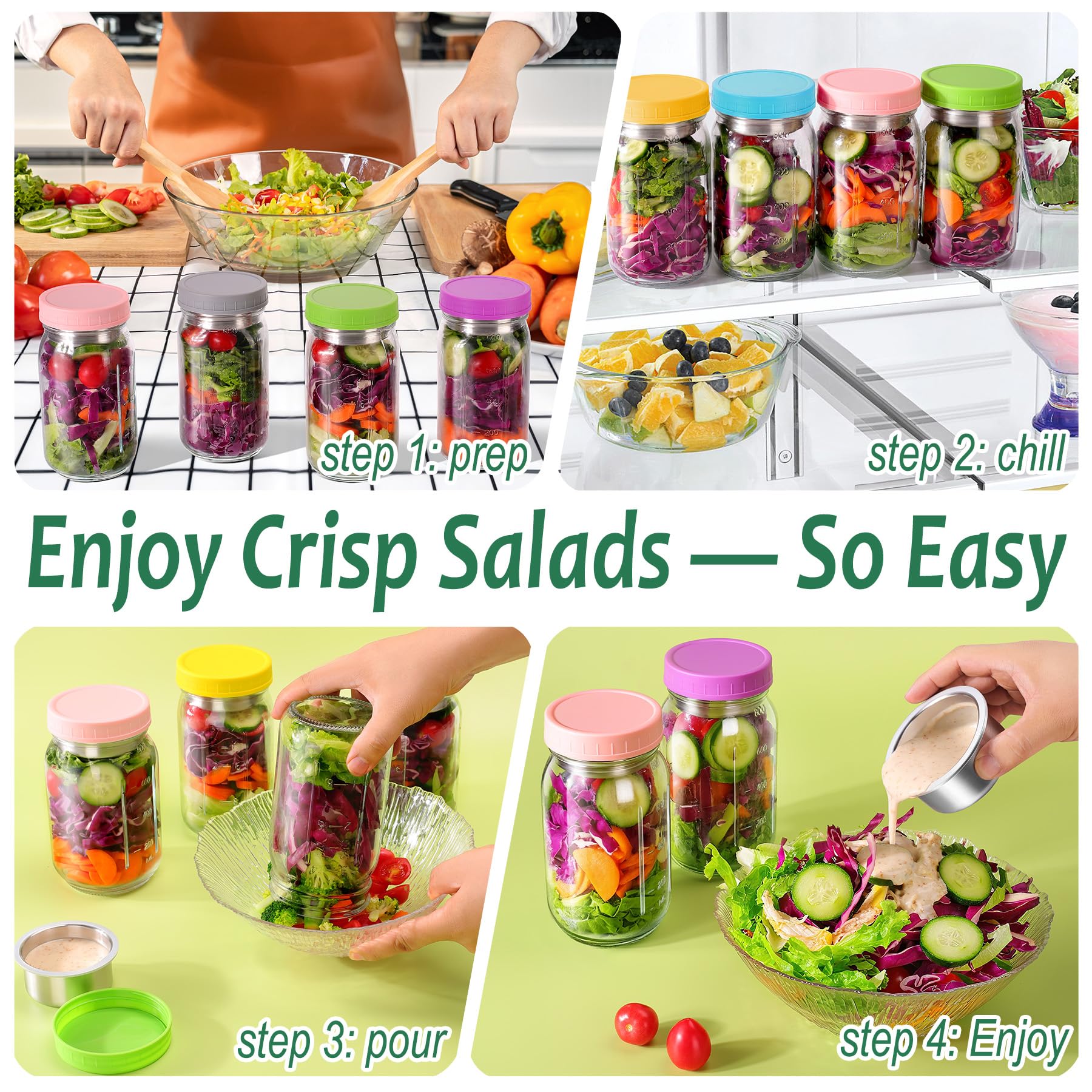 KTKUDY porciones de ensalada con aderezo separado para almuerzo