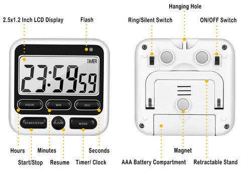 KTKUDY temporizador con tres modos para temporizador, reloj y alarma.
