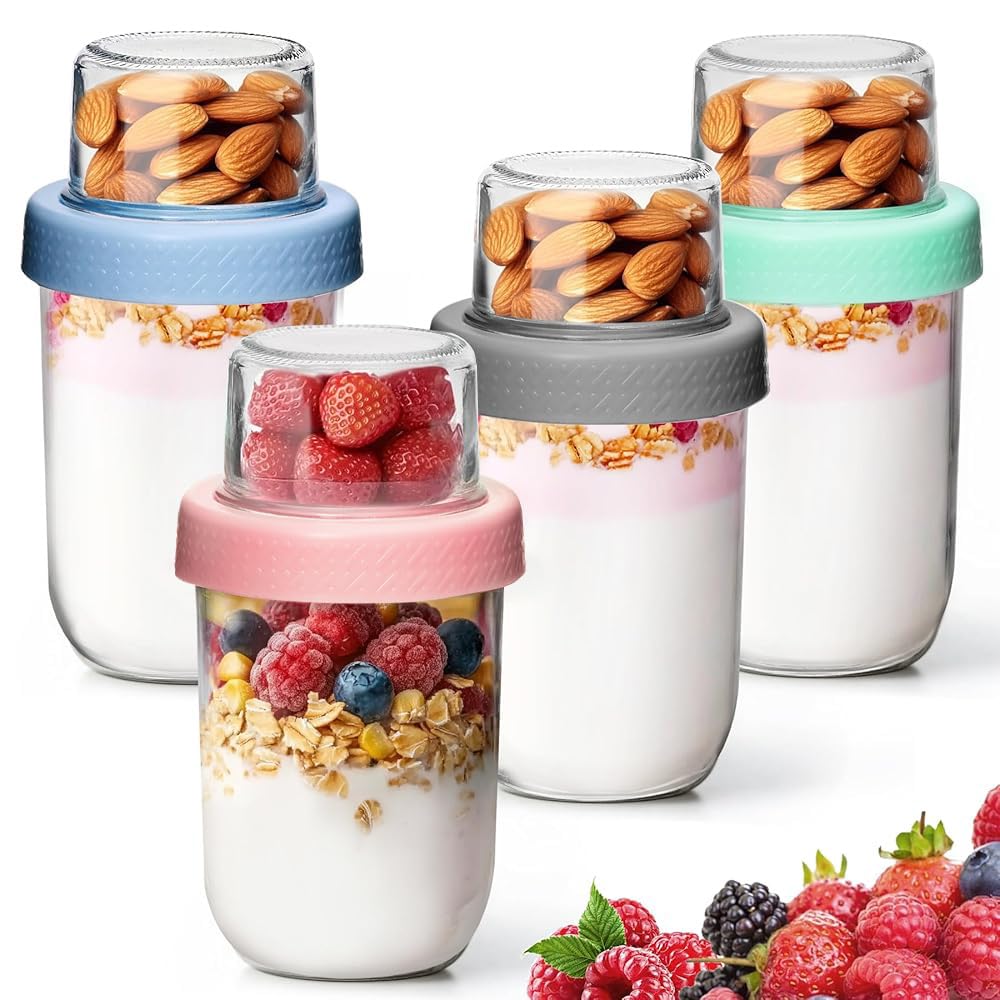 KTMAMA copas parfait de vidrio con tapas herméticas para yogur fresco.