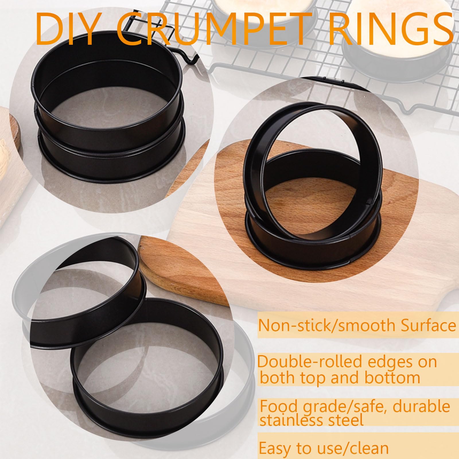 KUAYB anillos crumpet acero inoxidable, duraderos para uso diario.