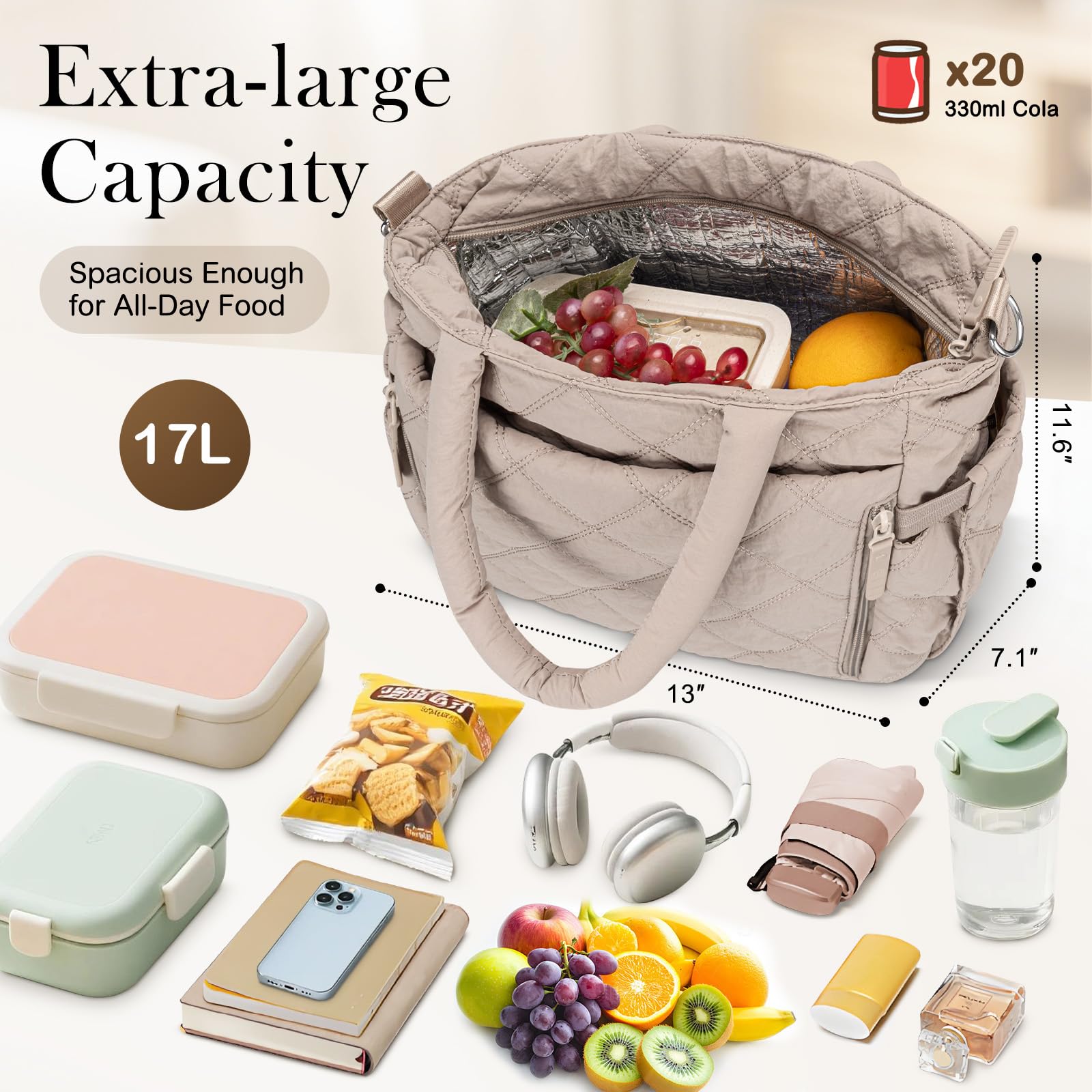 KUBYA bolsa de almuerzo, bolsillo PVC para utensilios y toallitas.