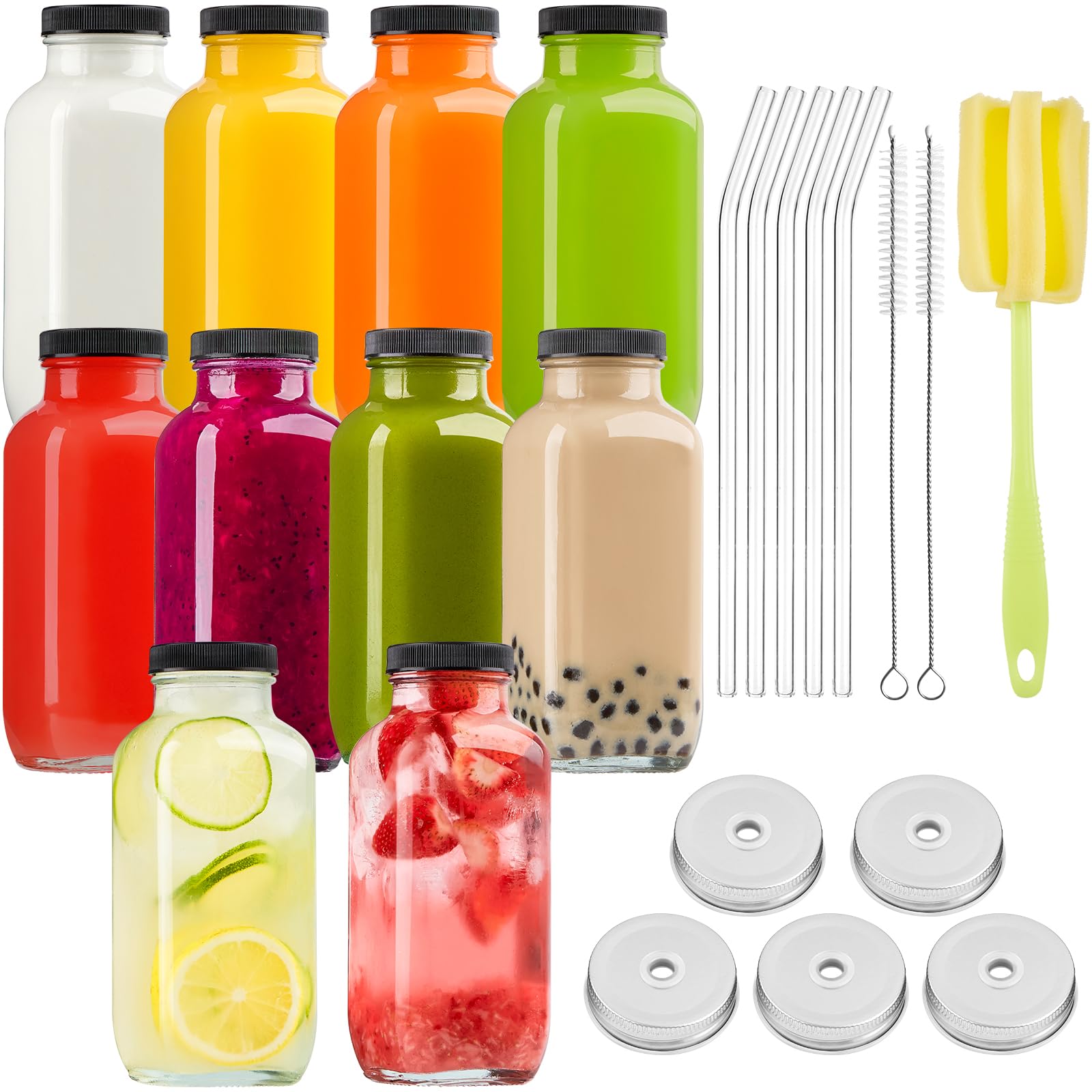 Kucoele botellas de vidrio 16oz con tapas, ideales para jugos reutilizables