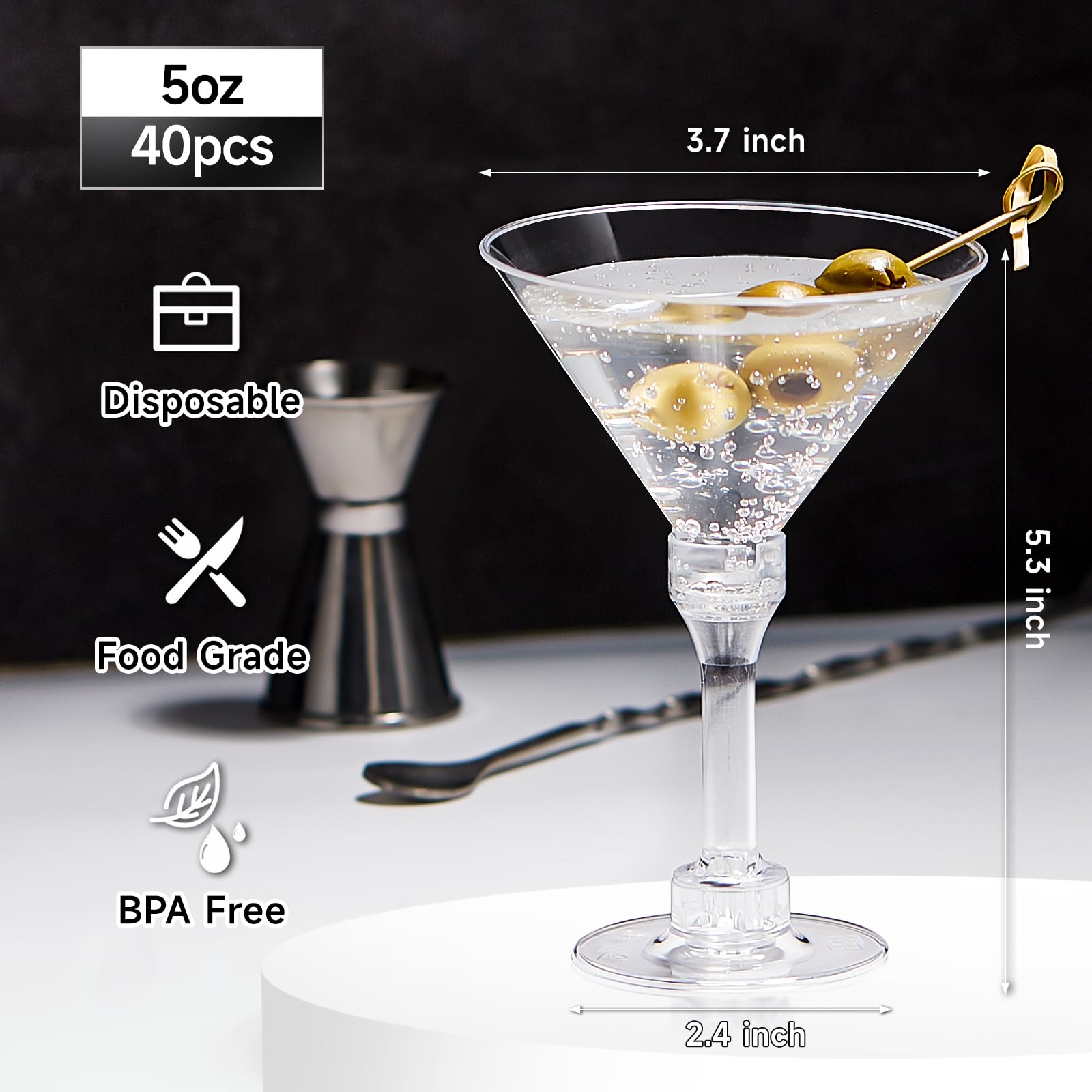 Kucoele vaso martini desechable con dos alturas para servir.