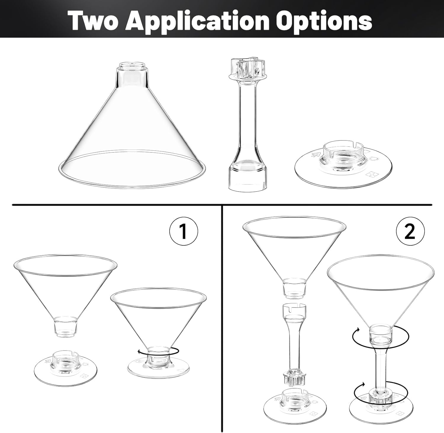Vaso martini desechable Kucoele cristalino para bebidas de calidad.