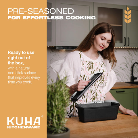 KUHA molde-pan-hierro-en-uso-en-horno muestra rendimiento confiable en horno.