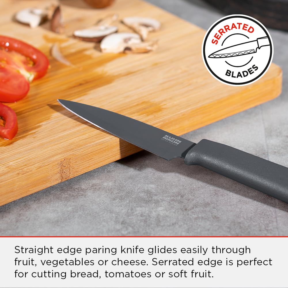 Kuhn Rikon COLORI+ cuchillo pelar dentado verde, filo duradero para pan y fruta