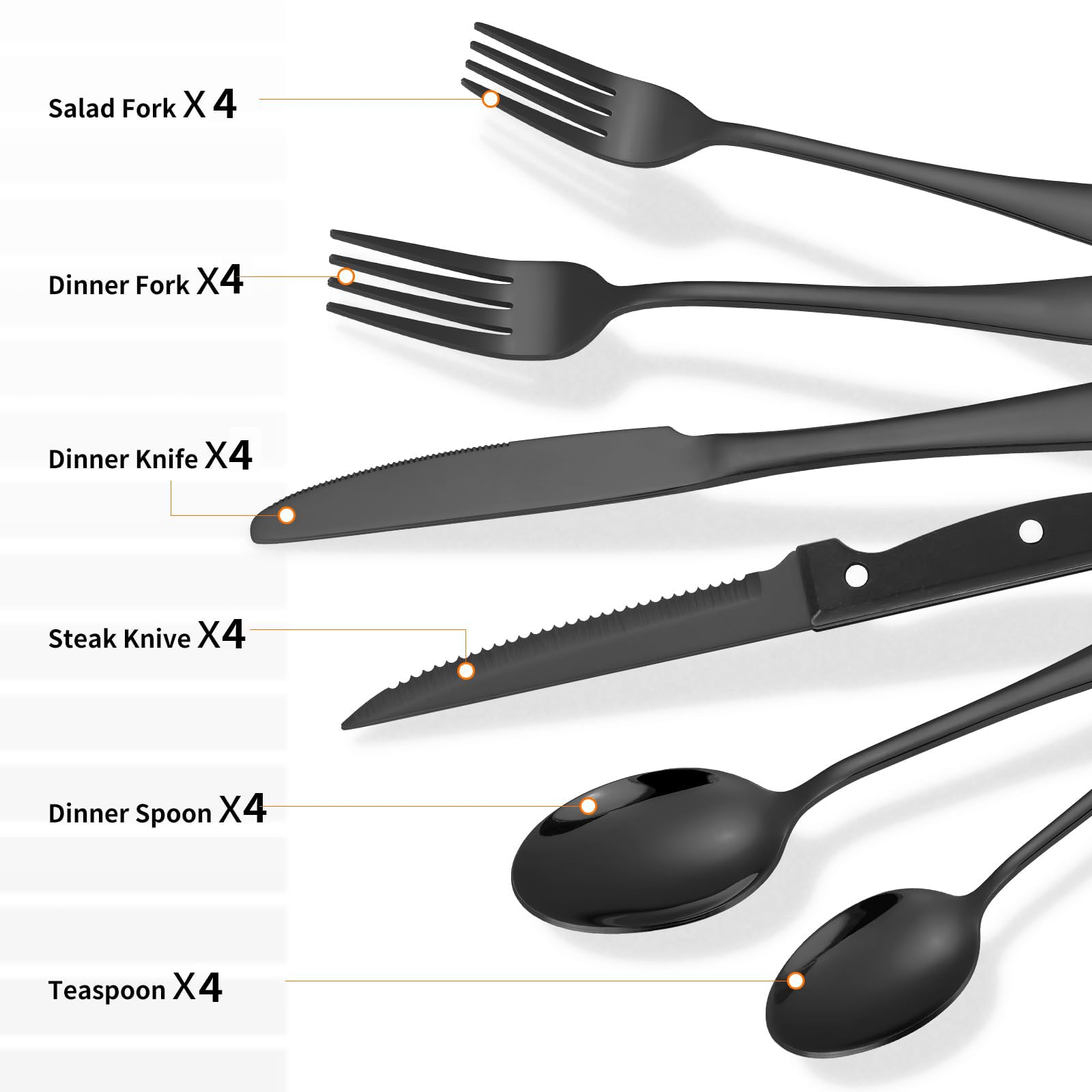 KUIHT cuchillos de bistec negros, duraderos para veladas