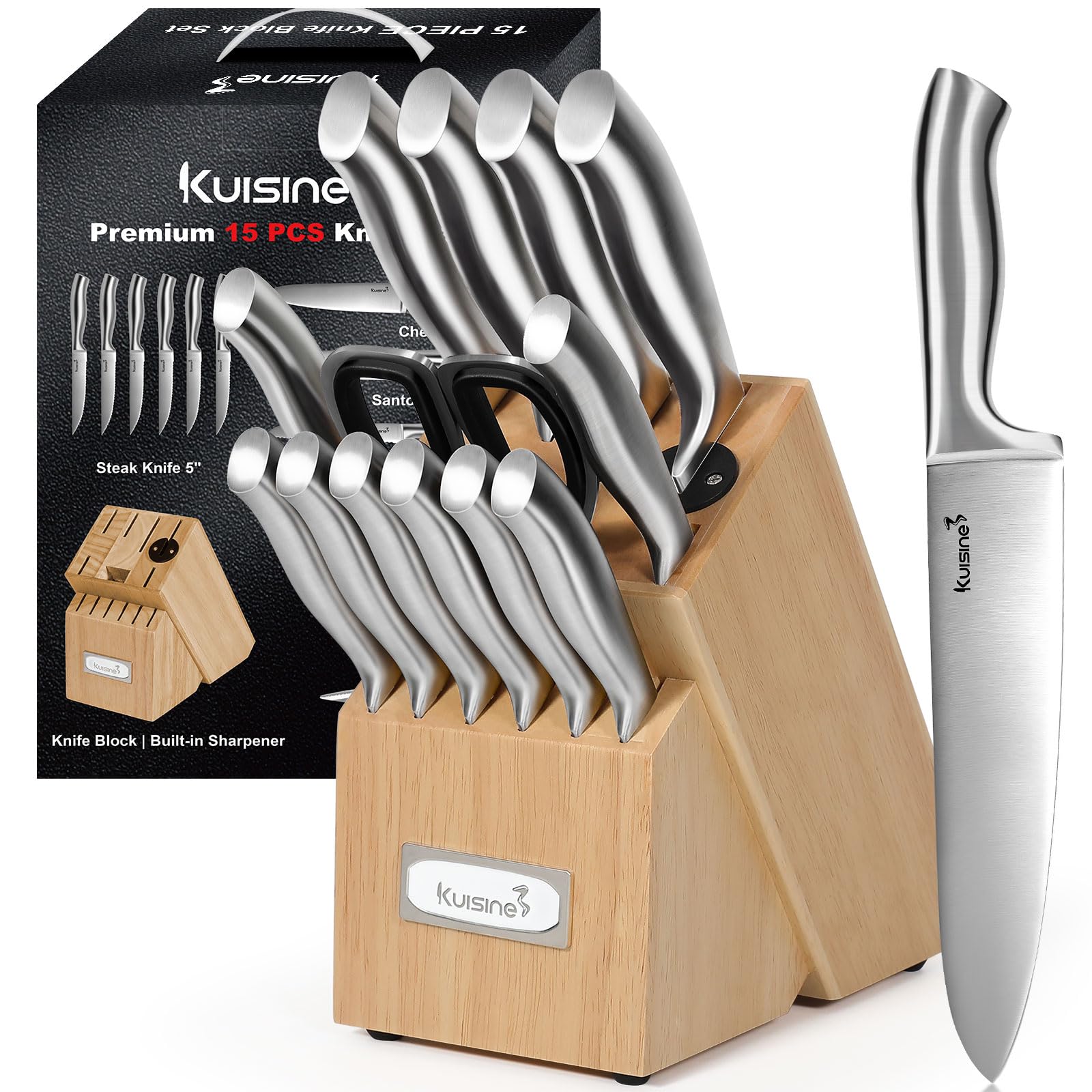 KUISINE: bloque de cuchillos con afilador integrado para almacenamiento ordenado