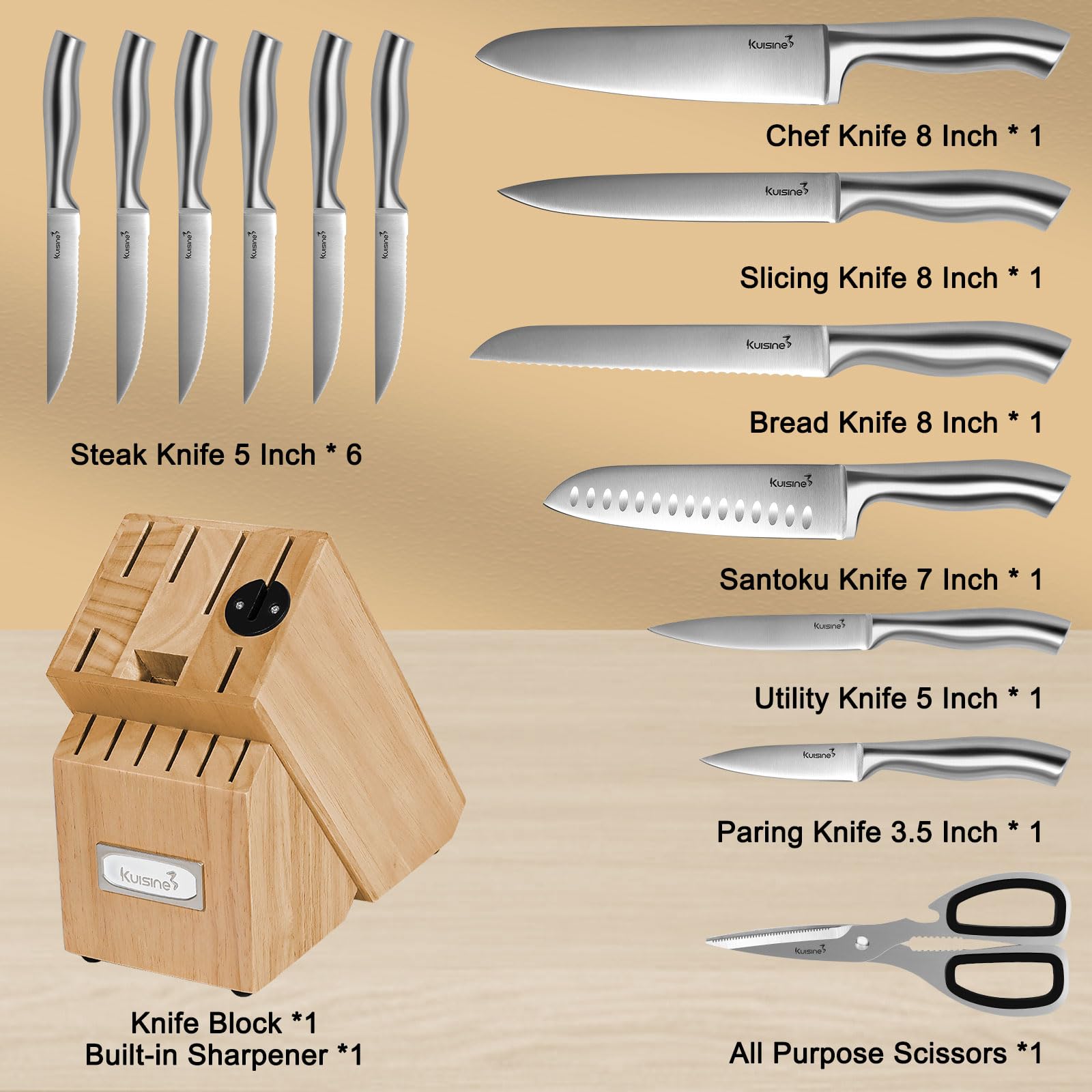 KUISINE: cuchillo chef de 8 pulgadas con filo estable para cortes precisos