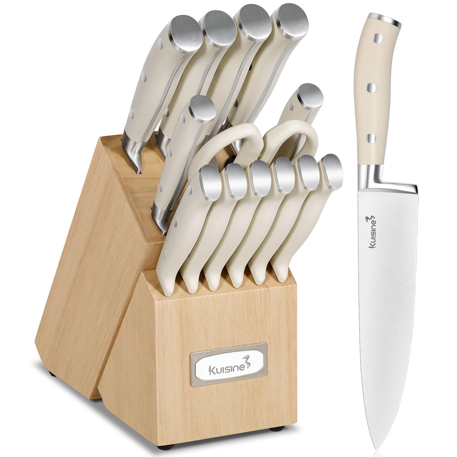 Conjunto de cuchillos KUISINE Ivory Pro 15 piezas en bloque para cocina profesional