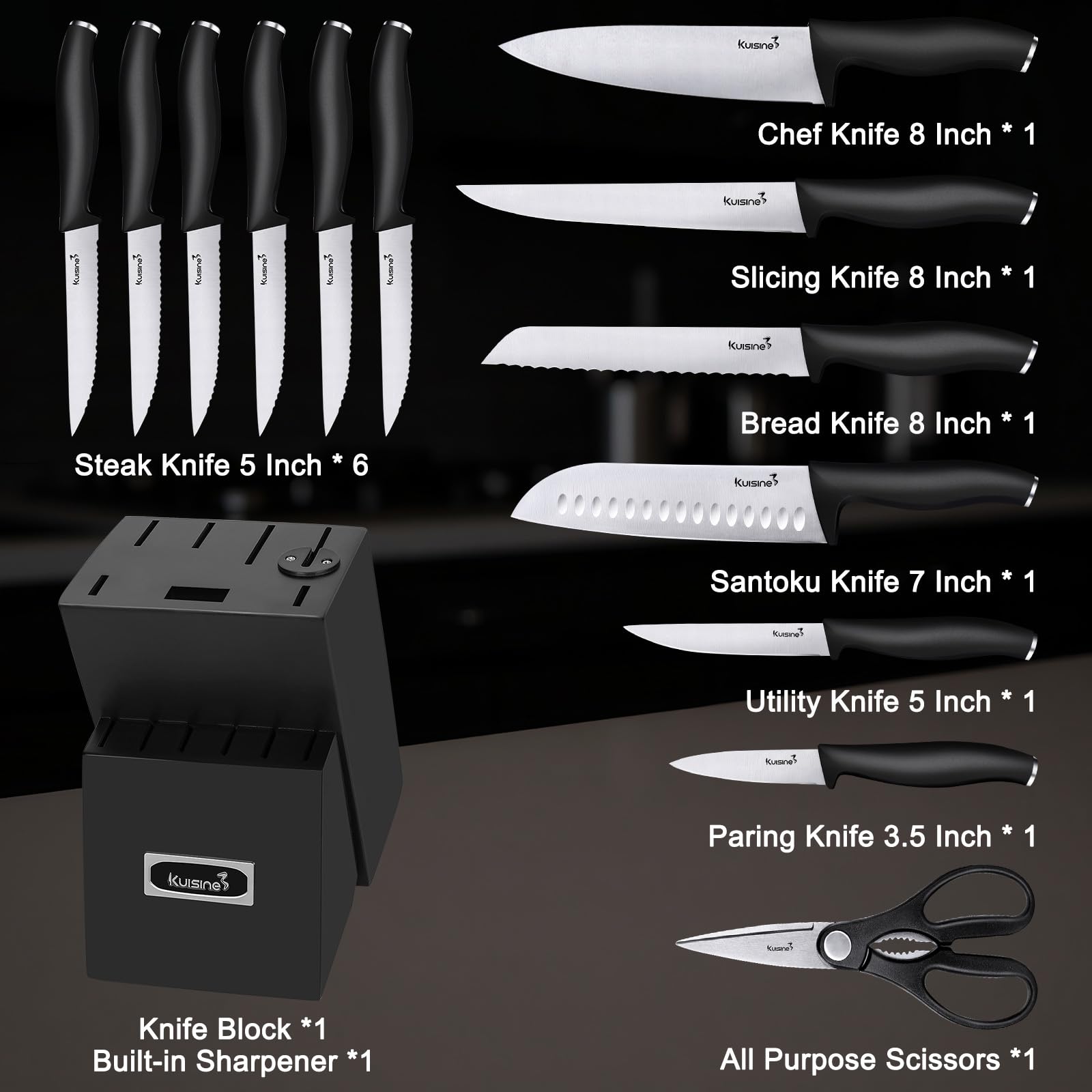 Cuchillo rebanador KUISINE de 8 pulgadas ideal para filetear carnes.